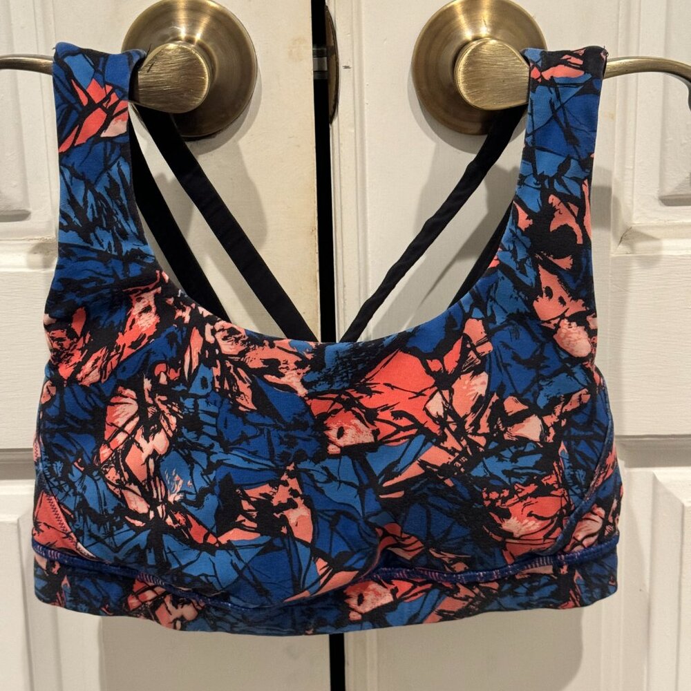Lululemon Energy Sports Bra Exhale Mini Paint Storm Harbor Blue Black Size 6